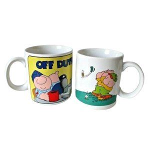 2 Ziggy Coffee Tea 10 oz Mugs Off Duty Duffer Golfer Vintage 1980s Tom Wilson